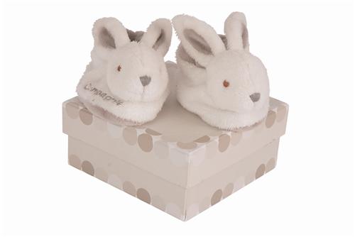 Doudou et Compagnie Lapin Bonbon Chaussons avec hochet Taupe